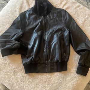 Gap, medium leather zip up jacket with high collar
